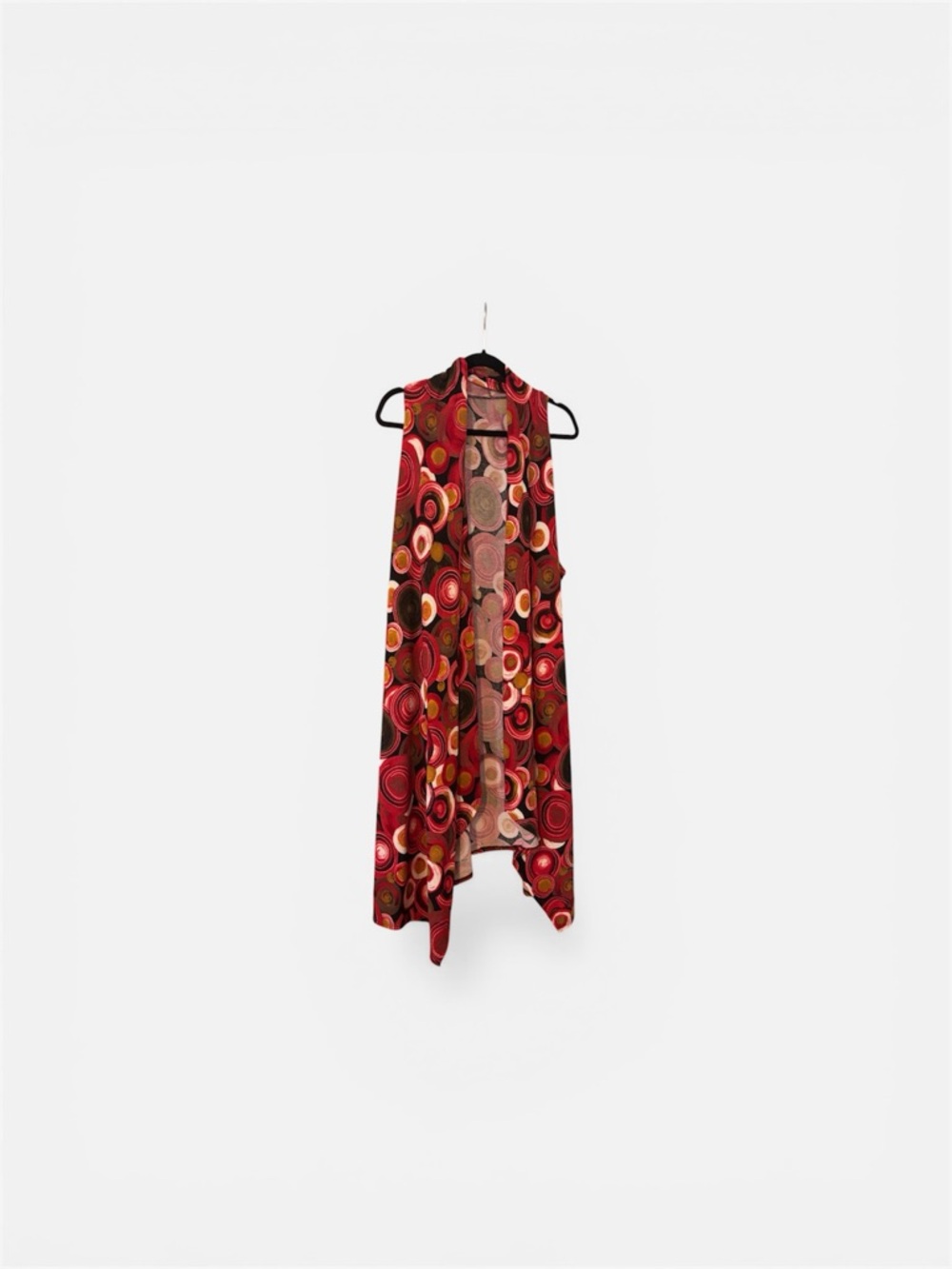Sleeveless Duster Vest with Red Circular Print